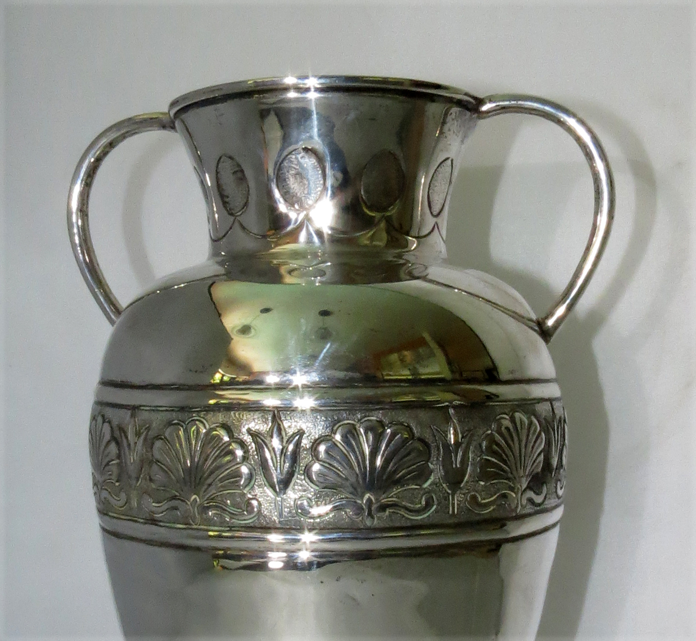 900 Standard Silver Floral Urn Shaped Vase Modernism